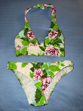 Raisins Pink & Green Floral Halter Bikini